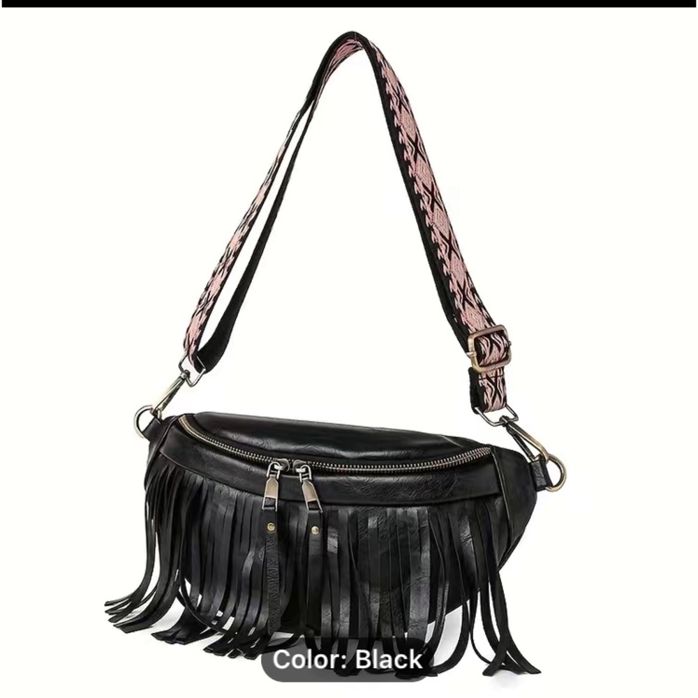 Black fringe leather with 2 straps